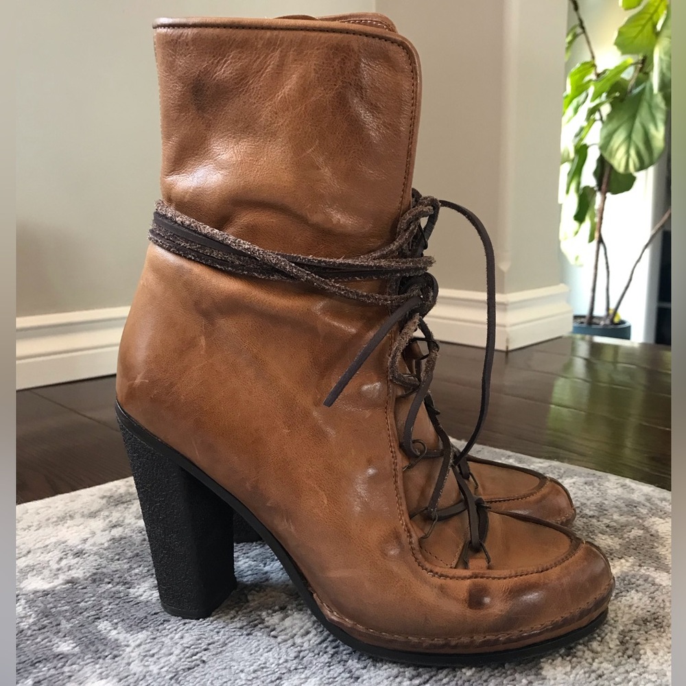 Buttero Leather Lace-Up Heeled Boots Italian Made Tan Cognac Ankle 39